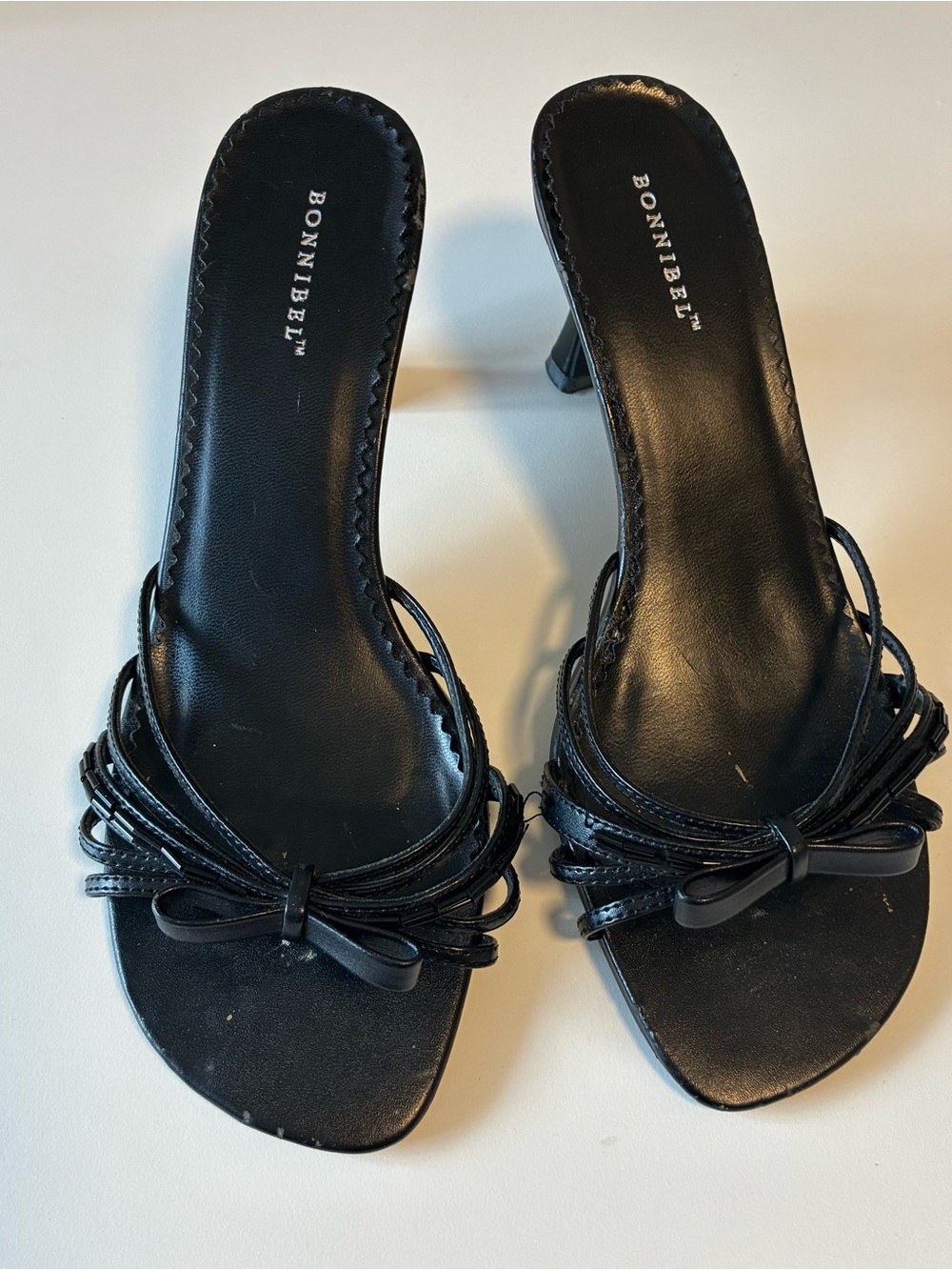 Bonnibel Black Strappy Bow Mule Heels